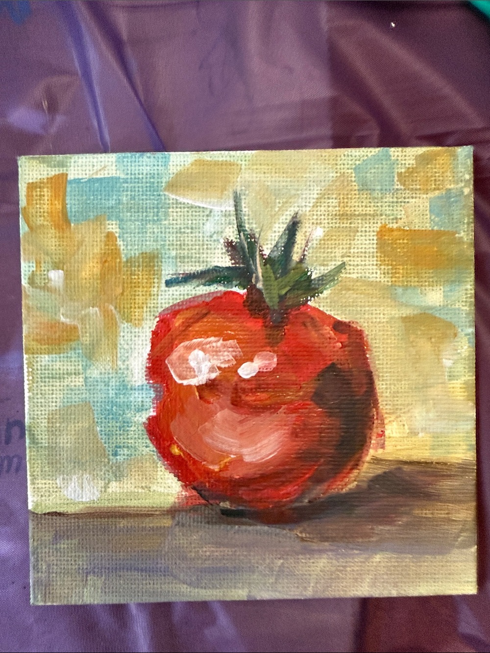 Broken Edge Fresh of The Easel Red Tomato Canvas Painting 4”x4”
